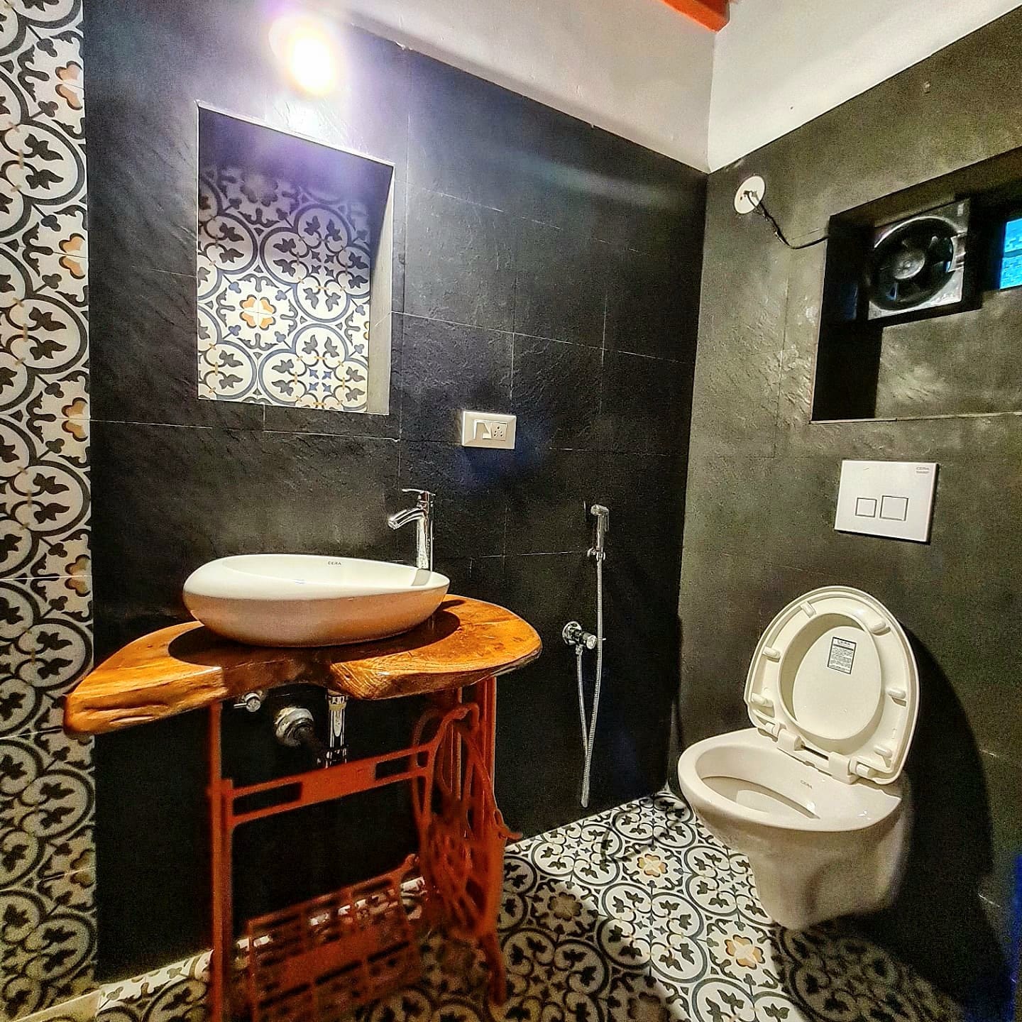 Loft Room bathroom pot view — clean modern bathroom with heritage touches